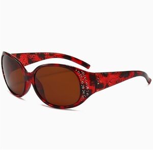 Elegant Red Patterned Sunglasses with Crystal Details